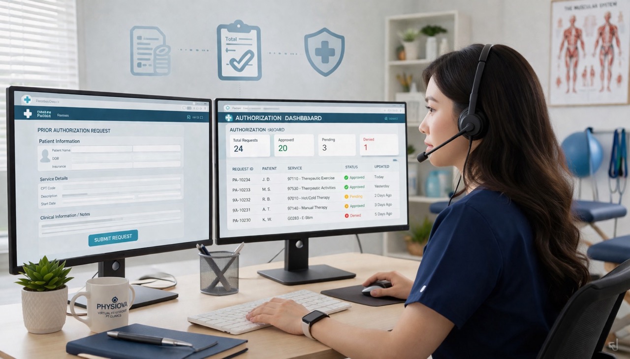 Physical therapy virtual assistant managing PT billing and insurance claims remotely