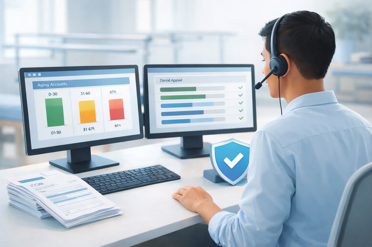 physical therapy accounts receivable specialist working aging AR report and insurance denials