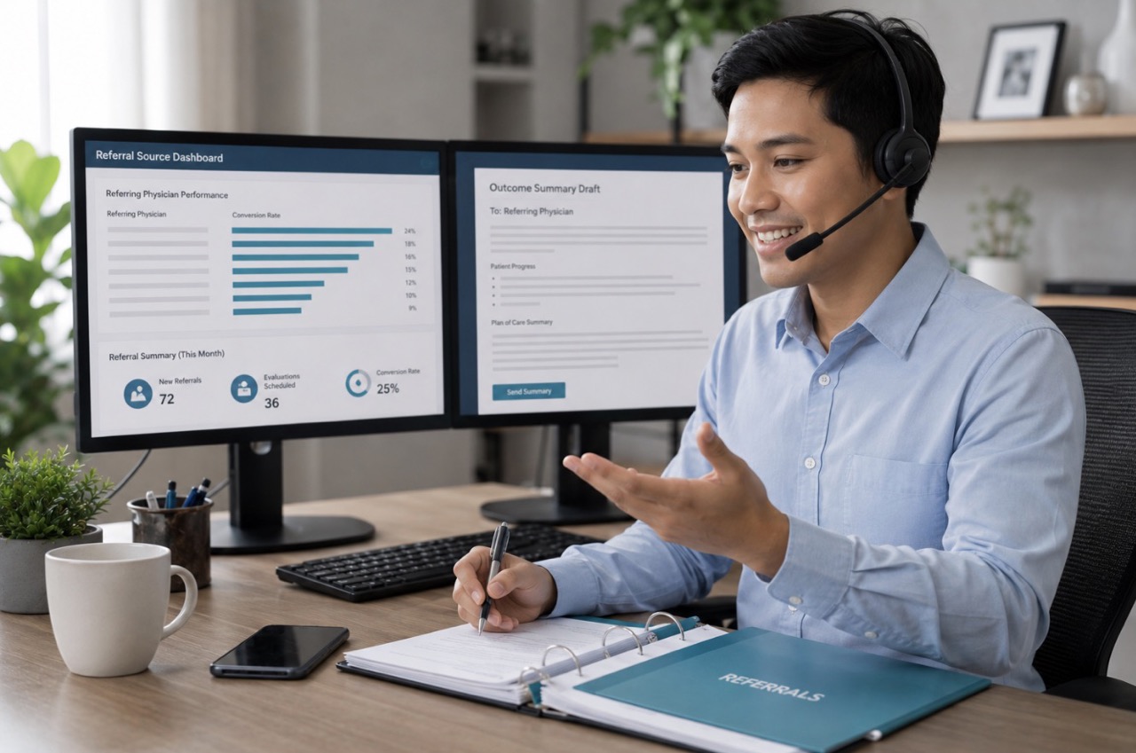 physical therapy referral management specialist tracking physician referrals and conversions in PT clinic